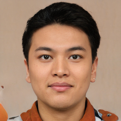 Neutral asian young-adult male with short  black hair and brown eyes