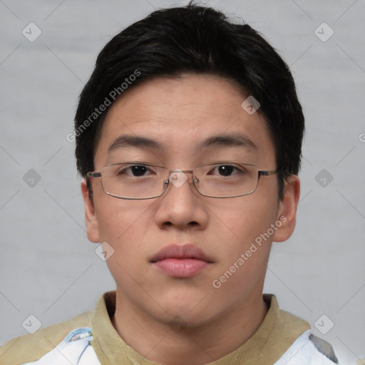 Neutral asian young-adult male with short  brown hair and brown eyes