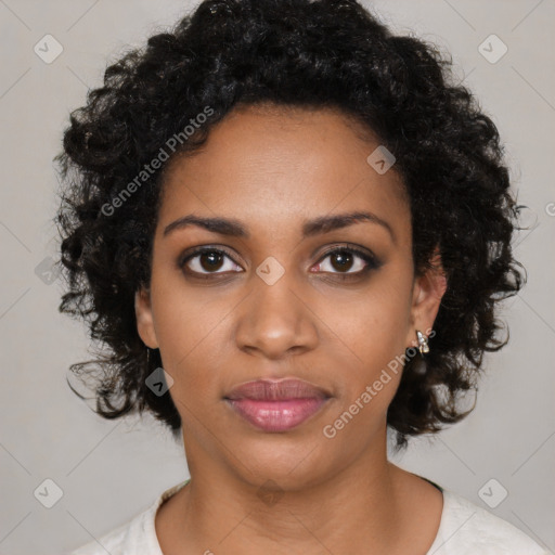 Neutral black young-adult female with medium  black hair and brown eyes