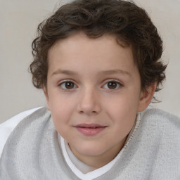 Joyful white child female with short  brown hair and brown eyes