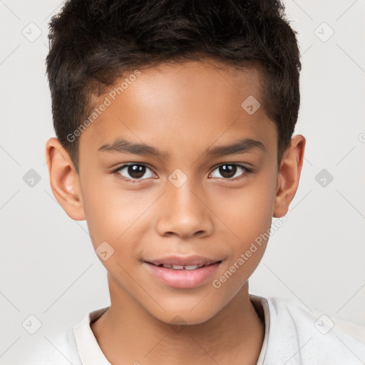 Joyful white child male with short  brown hair and brown eyes