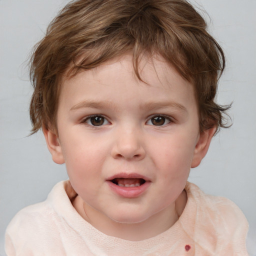 Neutral white child female with short  brown hair and brown eyes