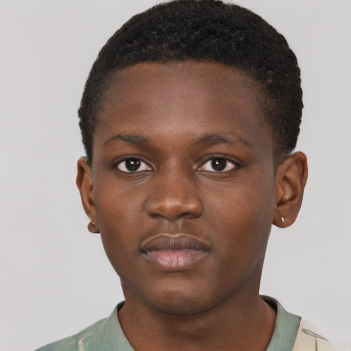 Neutral black young-adult male with short  brown hair and brown eyes