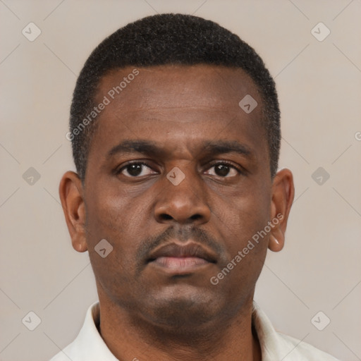 Neutral black young-adult male with short  brown hair and brown eyes