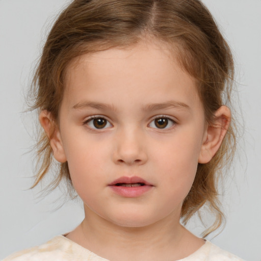 Neutral white child female with medium  brown hair and brown eyes