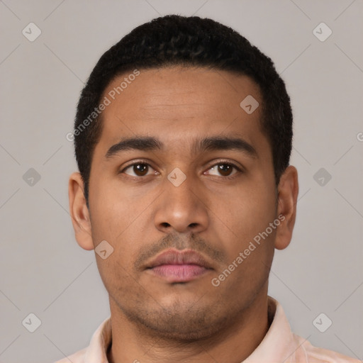 Neutral latino young-adult male with short  brown hair and brown eyes