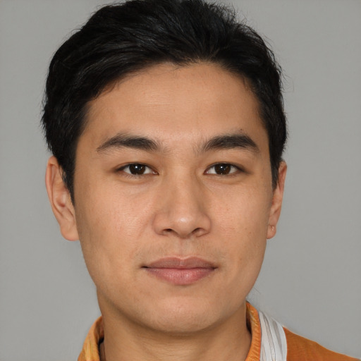 Neutral asian young-adult male with short  brown hair and brown eyes