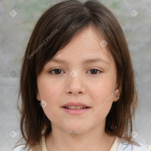 Neutral white child female with medium  brown hair and brown eyes