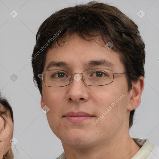 Neutral white adult male with short  brown hair and brown eyes