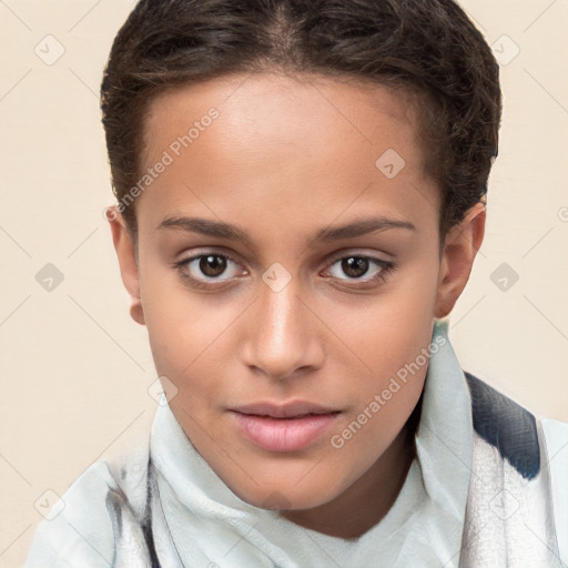 Neutral white child female with short  brown hair and brown eyes