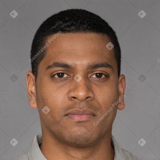 Neutral latino young-adult male with short  brown hair and brown eyes