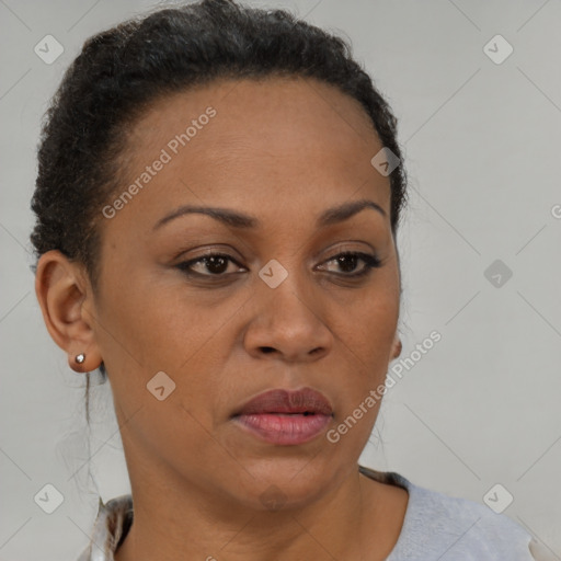 Neutral black young-adult female with short  brown hair and brown eyes