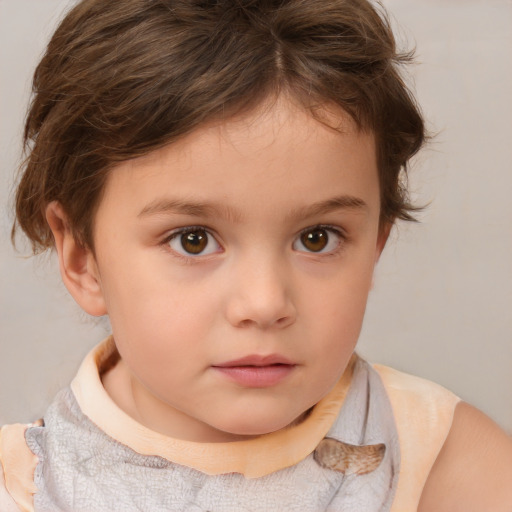 Neutral white child female with short  brown hair and brown eyes