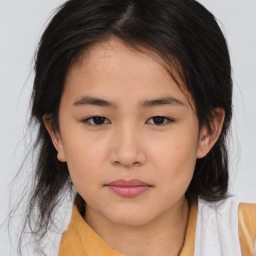 Neutral asian young-adult female with medium  brown hair and brown eyes