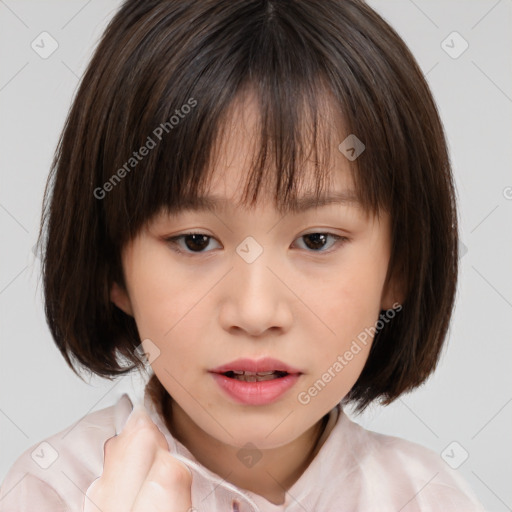 Neutral white child female with medium  brown hair and brown eyes