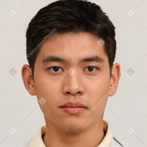 Neutral asian young-adult male with short  brown hair and brown eyes