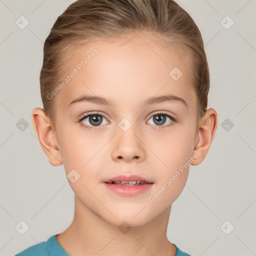 Neutral white child female with short  brown hair and brown eyes