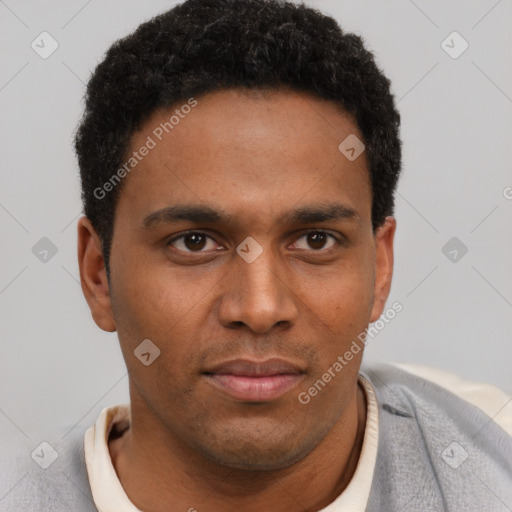 Neutral black young-adult male with short  brown hair and brown eyes