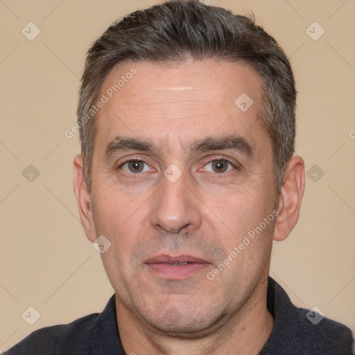 Neutral white adult male with short  brown hair and brown eyes