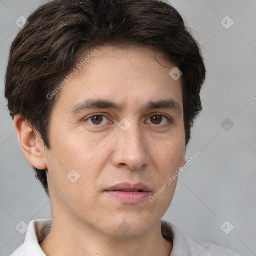 Neutral white adult male with short  brown hair and brown eyes