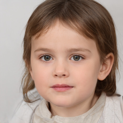 Neutral white child female with medium  brown hair and brown eyes