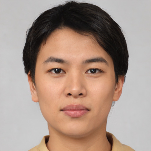 Neutral asian young-adult male with short  brown hair and brown eyes