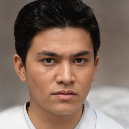 Neutral asian young-adult male with short  brown hair and brown eyes