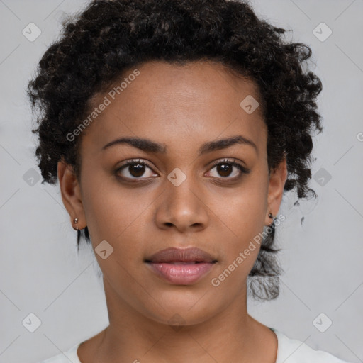 Neutral black young-adult female with short  brown hair and brown eyes