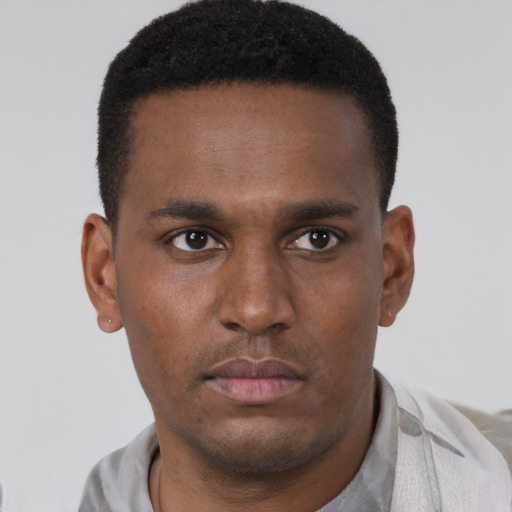 Neutral black young-adult male with short  brown hair and brown eyes