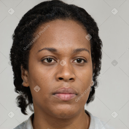 Neutral black young-adult female with short  brown hair and brown eyes