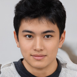 Neutral asian young-adult male with short  brown hair and brown eyes