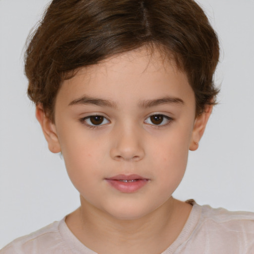 Neutral white child female with short  brown hair and brown eyes