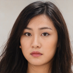 Neutral asian young-adult female with long  brown hair and brown eyes