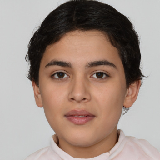 Neutral latino young-adult female with short  brown hair and brown eyes