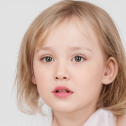 Neutral white child female with medium  brown hair and blue eyes