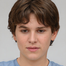 Neutral white young-adult male with short  brown hair and grey eyes