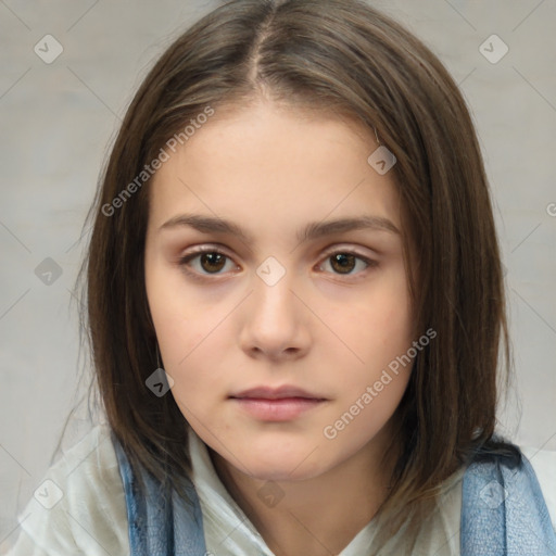 Neutral white child female with medium  brown hair and brown eyes