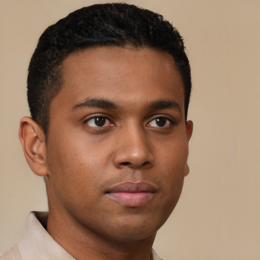 Neutral latino young-adult male with short  brown hair and brown eyes