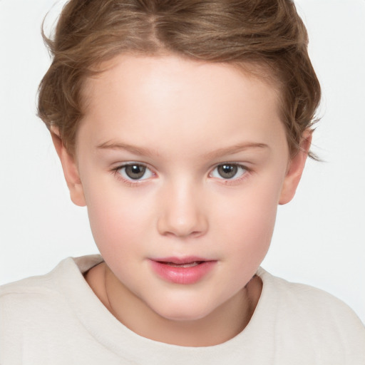 Neutral white child female with short  brown hair and brown eyes