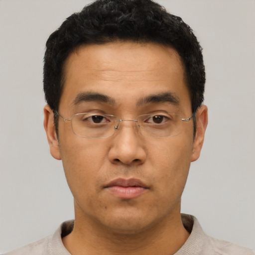 Neutral asian young-adult male with short  black hair and brown eyes