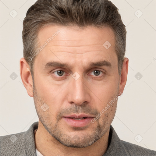 Neutral white adult male with short  brown hair and brown eyes