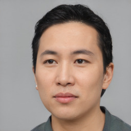 Neutral asian young-adult male with short  black hair and brown eyes