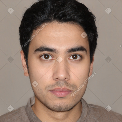 Neutral asian young-adult male with short  black hair and brown eyes