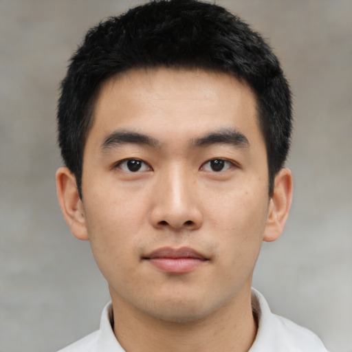 Neutral asian young-adult male with short  black hair and brown eyes