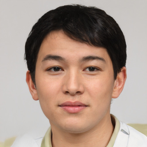 Neutral asian young-adult male with short  brown hair and brown eyes