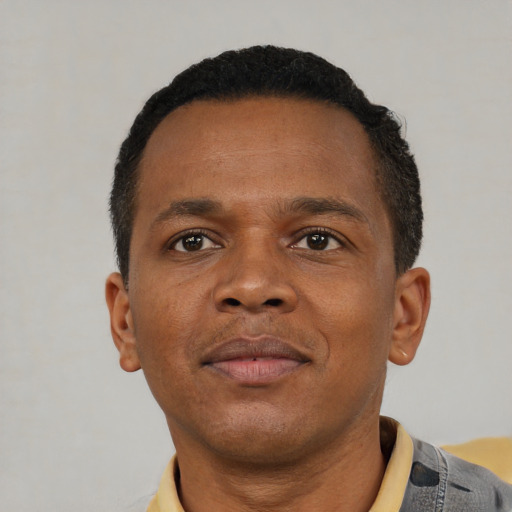 Neutral black young-adult male with short  brown hair and brown eyes