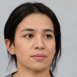 Neutral asian young-adult female with medium  black hair and brown eyes