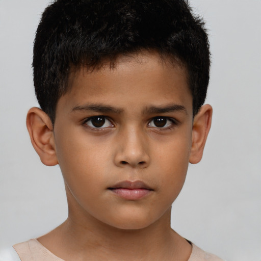 Neutral latino child male with short  brown hair and brown eyes