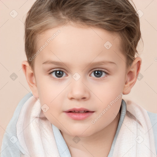 Neutral white child female with short  brown hair and brown eyes