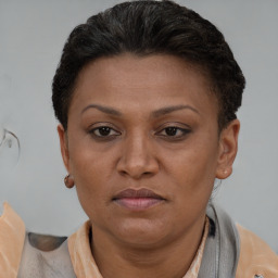 Neutral black young-adult female with short  brown hair and brown eyes